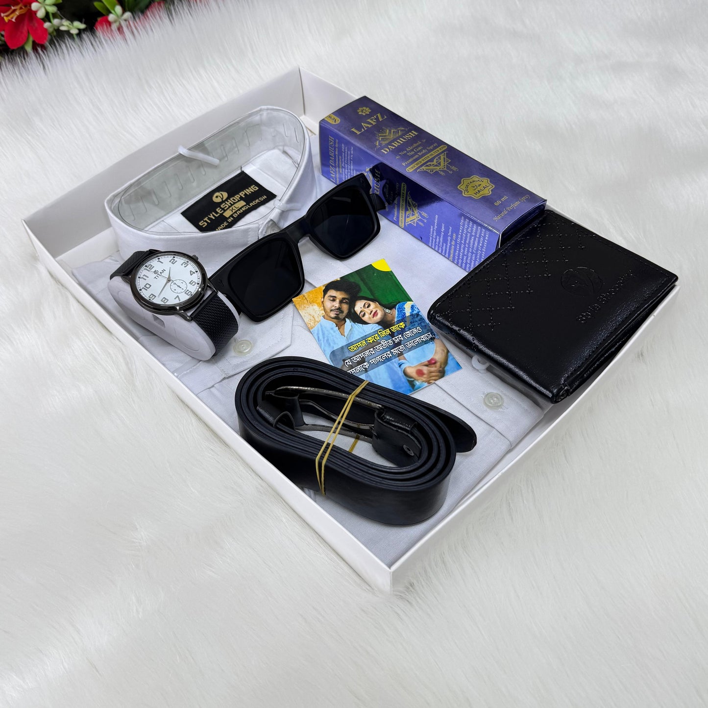 Stylish Shirt Combo Set | শার্ট, ওয়ালেট, বেল্ট, ঘড়ি, সানগ্লাস, ক্যাপ ও পারফিউম | Men's Premium Gift Combo Bangladesh